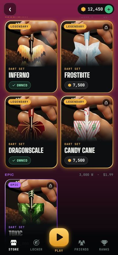 Store cards for the Inferno and Frostbite dart sets